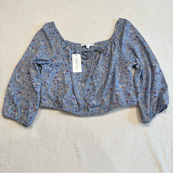 Pink Rose Tops Boho Blue Floral Crop Top Poshmark